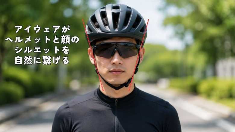 アイウェアがヘルメットと顔のシルエットを自然に繋げる